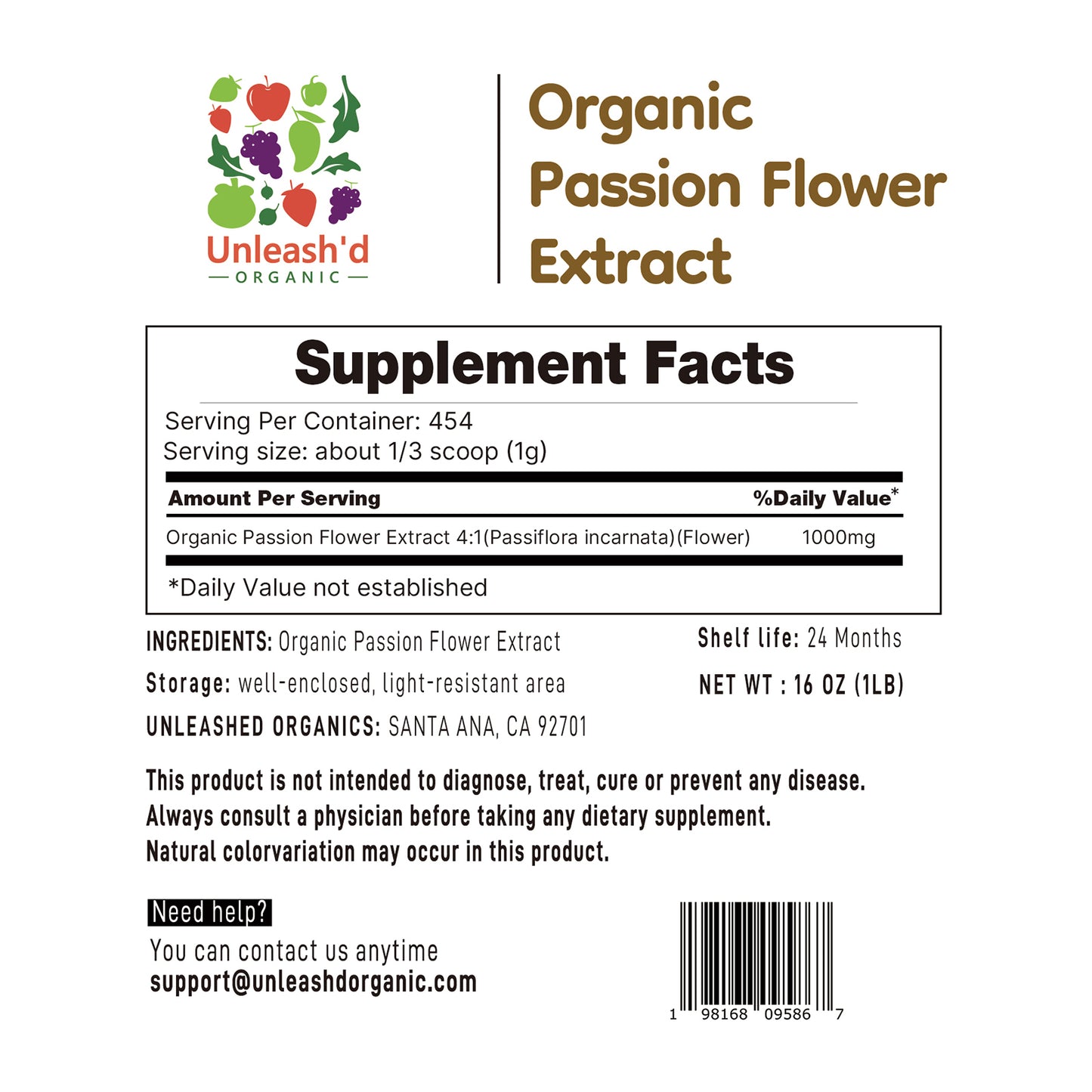 Organic Passion Flower Extract 16 oz